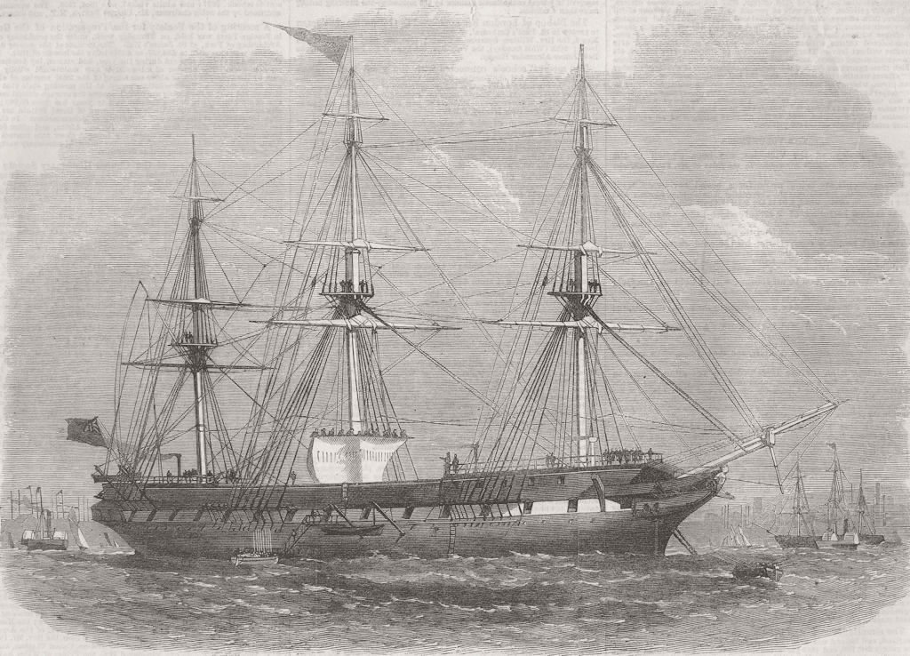 LANCS. Liverpool training-ship, Indefatigable 1856 old antique print picture