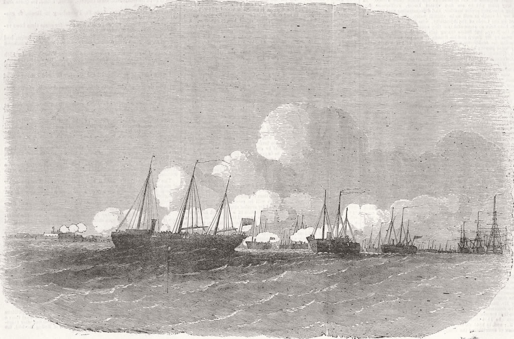 HANTS. Gunboats attacking Southsea Castle 1856 old antique print picture