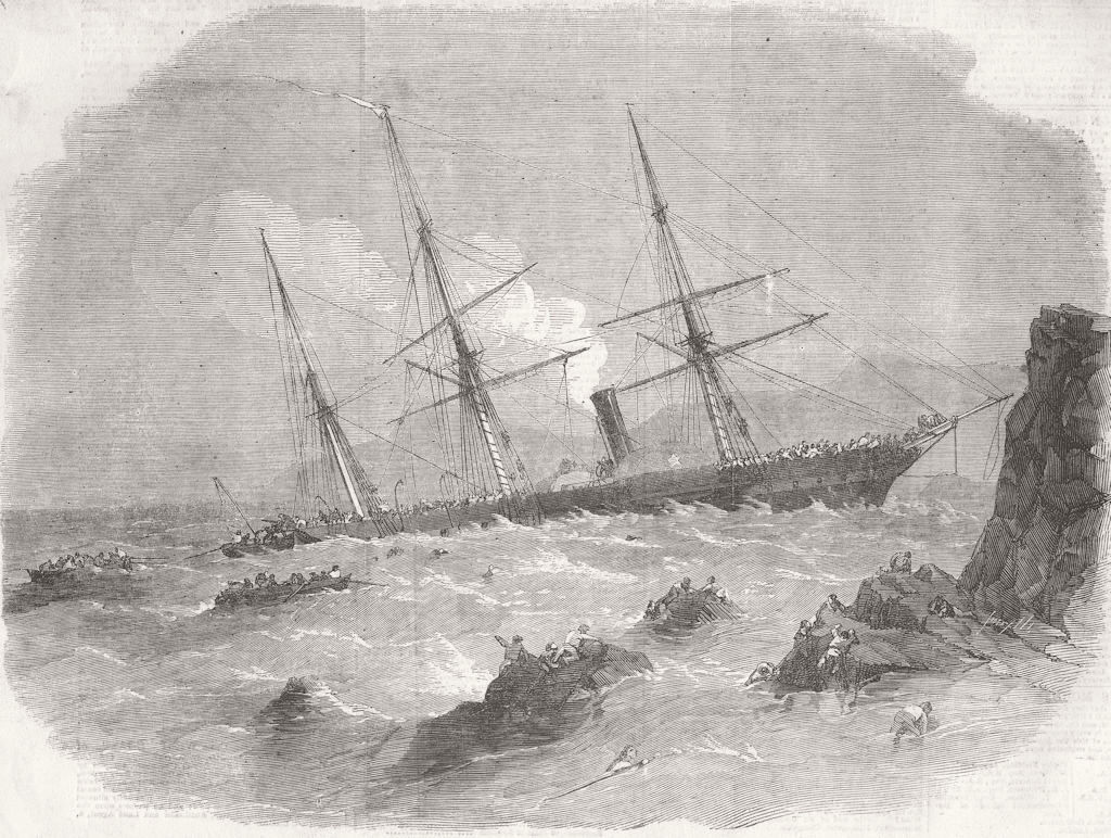 SHIPS. Wreck of Chilian ship Cazador 1856 old antique vintage print picture