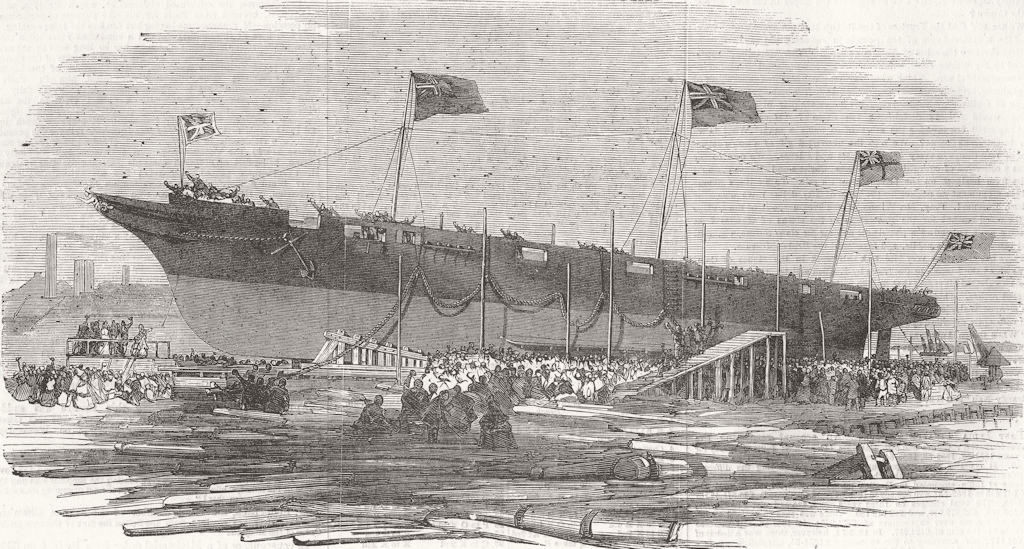 Associate Product BLACKWALL. Launch. gunboat Vigilant, Mare & co 's 1856 old antique print