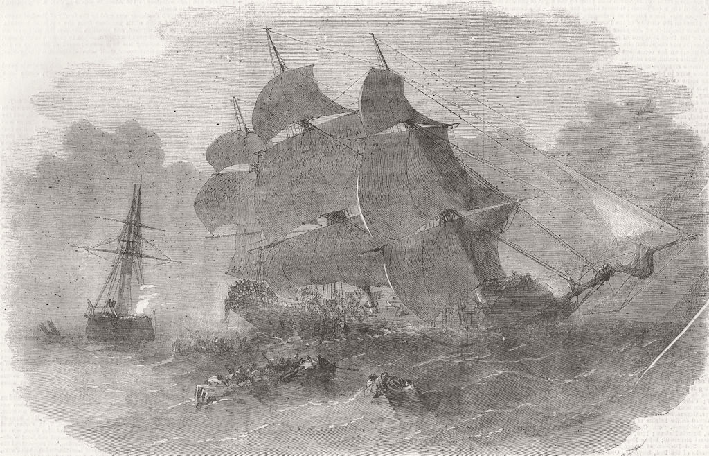 DISASTERS. Ship crash, English Channel 1856 old antique vintage print picture