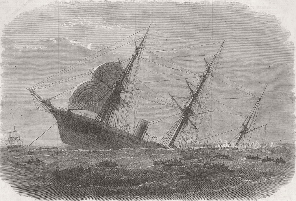 YANGON. sinking after removal of passengers & crew 1871 old antique print