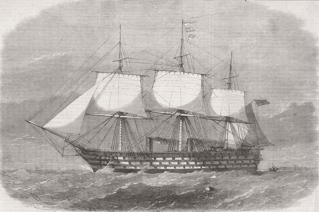 SHIPS. HMS Victoria, Mediterranean fleet flagship 1864 old antique print