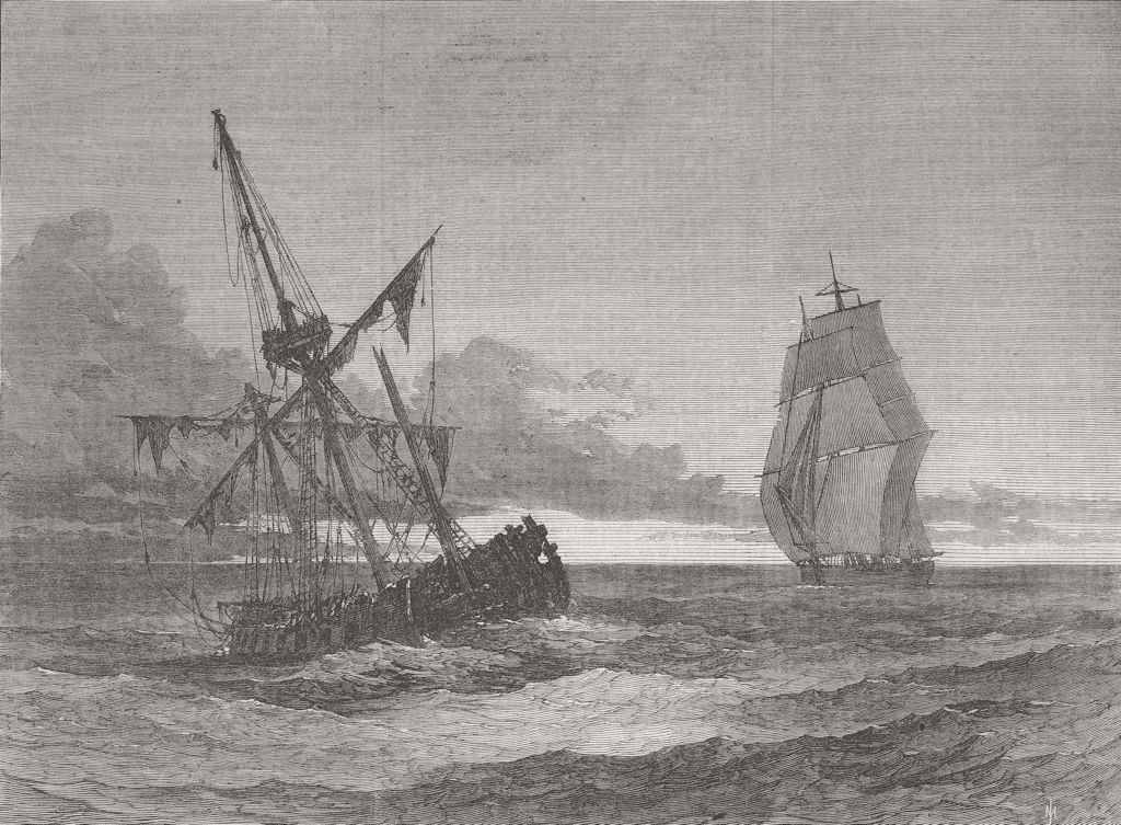DISASTERS. Water-logged ship Jane Lowden 1866 old antique print picture
