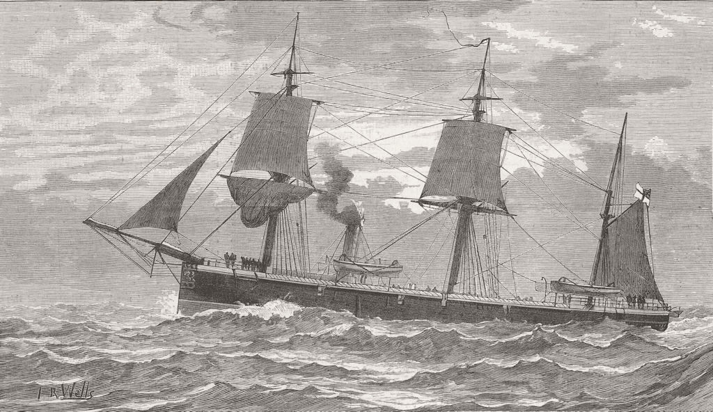 Associate Product CHILE. Magellan Strait. HMS Doterel, blown up  1881 old antique print picture