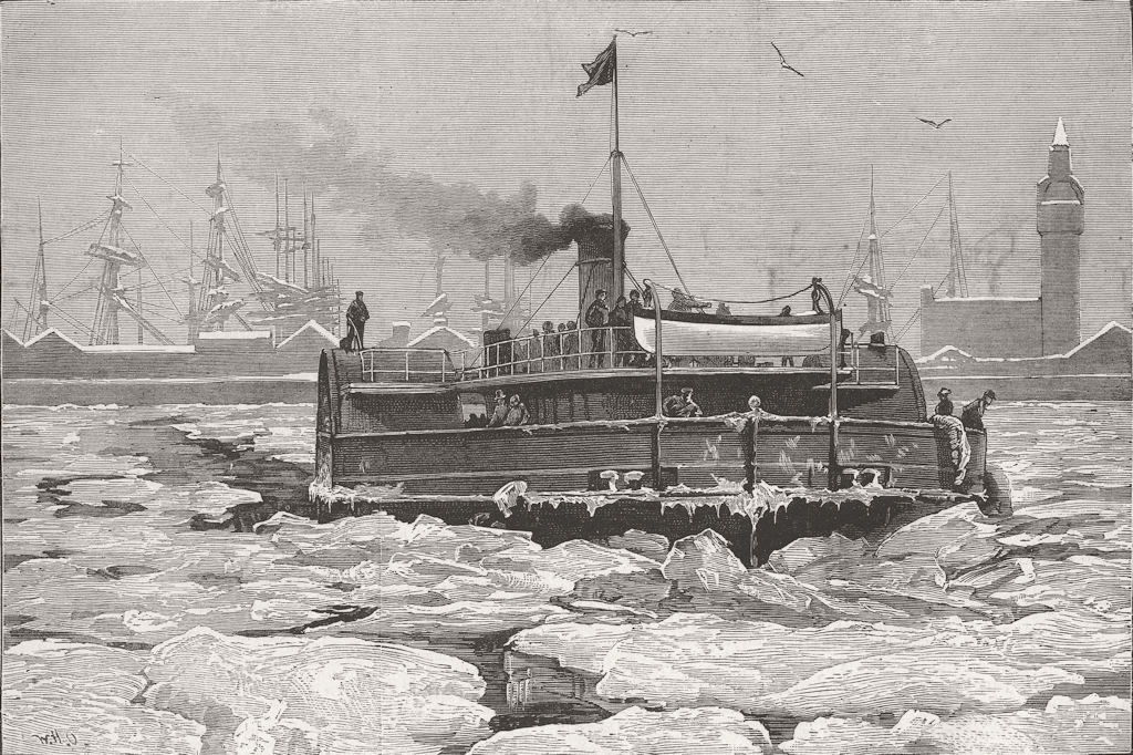 Associate Product LANCS. Liverpool during frost. Mersey ferry problems 1881 old antique print