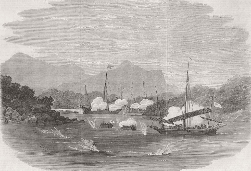 CHINA. Sinking Chinese Pirate junks, Cho-Kee Bay 1863 old antique print