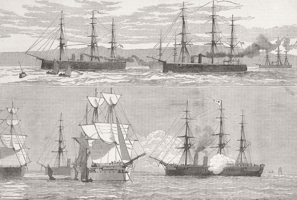 JAPAN. Ships, bay of Yedo; saluting Japanese flag 1881 old antique print