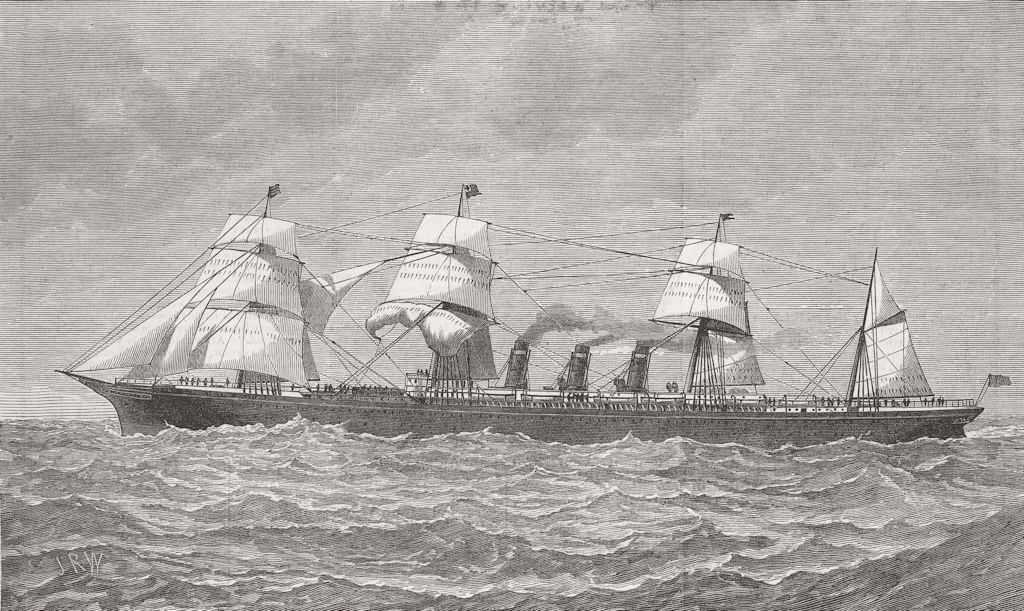 ITALY. New Inman Ship Rome, for Liverpool & New York 1881 old antique print