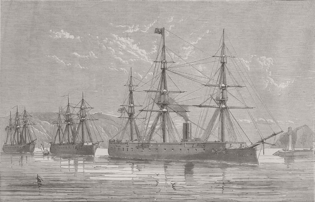 PLYMOUTH. Departure of Prussian Ironclads from  1870 old antique print picture