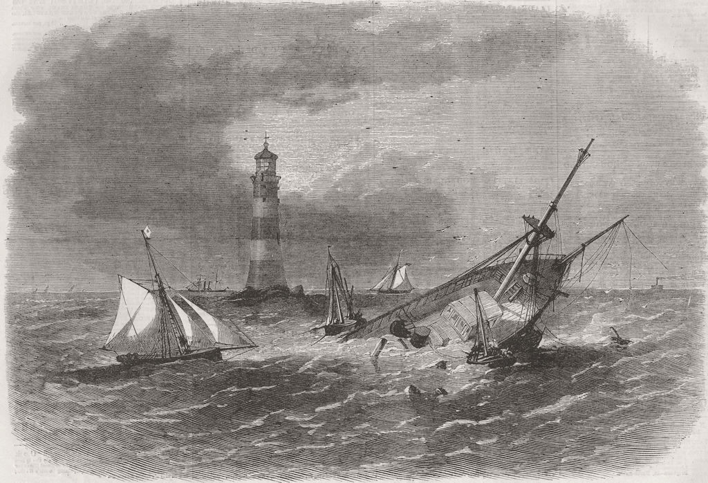 DEVON. Wreck of Ship Hiogo, Eddystone, rocks 1867 old antique print picture