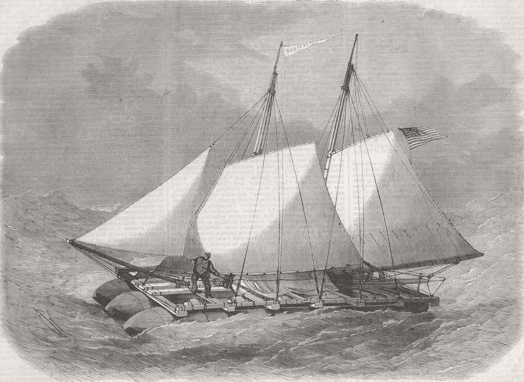 BOATS. Liferaft Nonpareil, crossed Atlantic 1867 old antique print picture