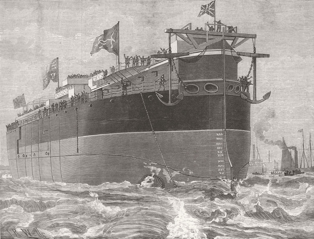 KENT. Launch. HMS Agamemnon, Chatham docks 1879 old antique print picture