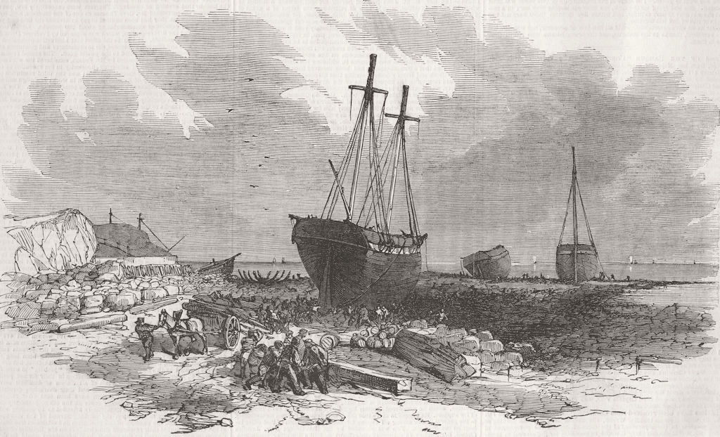 NORTHUMBS. Wrecks, rocks, Tynemouth 1850 old antique vintage print picture