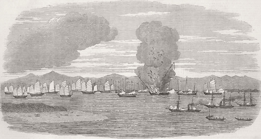VIETNAM. Shap-‘ng-Tsai's pirates sunk, Tonquin Gulf 1850 old antique print