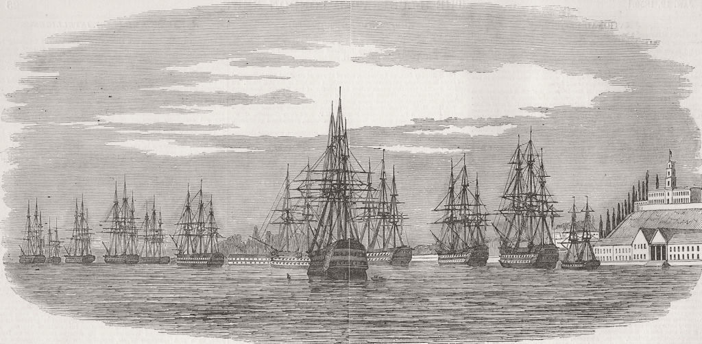 TURKEY. Turkish fleet, Bashika Bay 1850 old antique vintage print picture