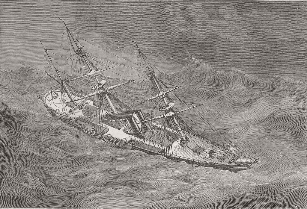 FRANCE. HMS Urgent, wind, bay of Biscay 1871 old antique vintage print picture