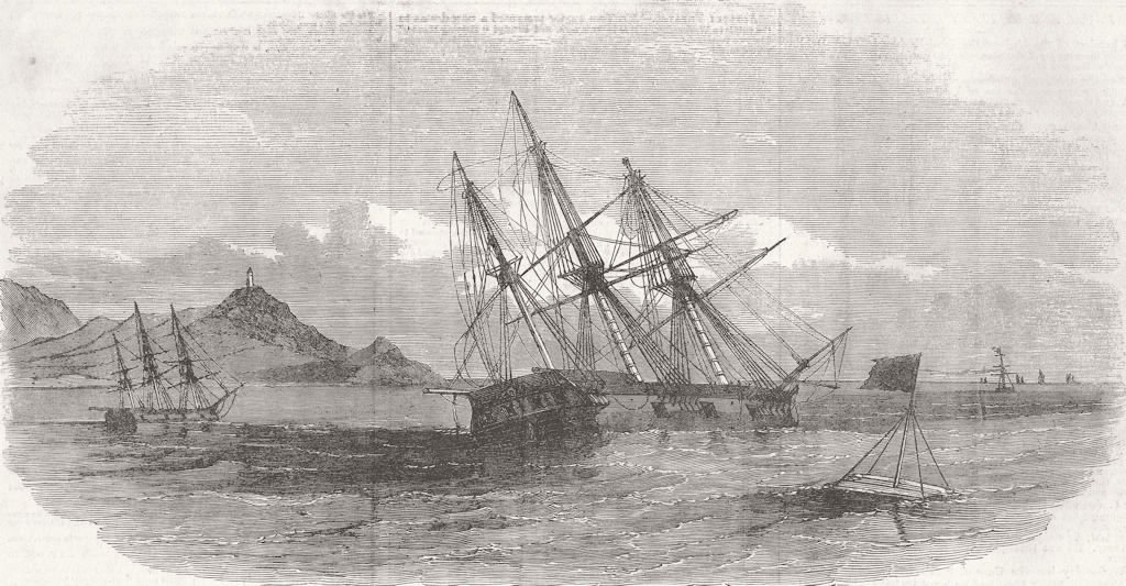 UKRAINE. sunken merchantmen, opp. Yenikale 1855 old antique print picture