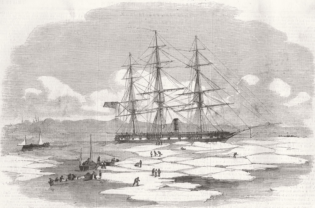 DENMARK. Archer, ice, Wingo Bay 1855 old antique vintage print picture