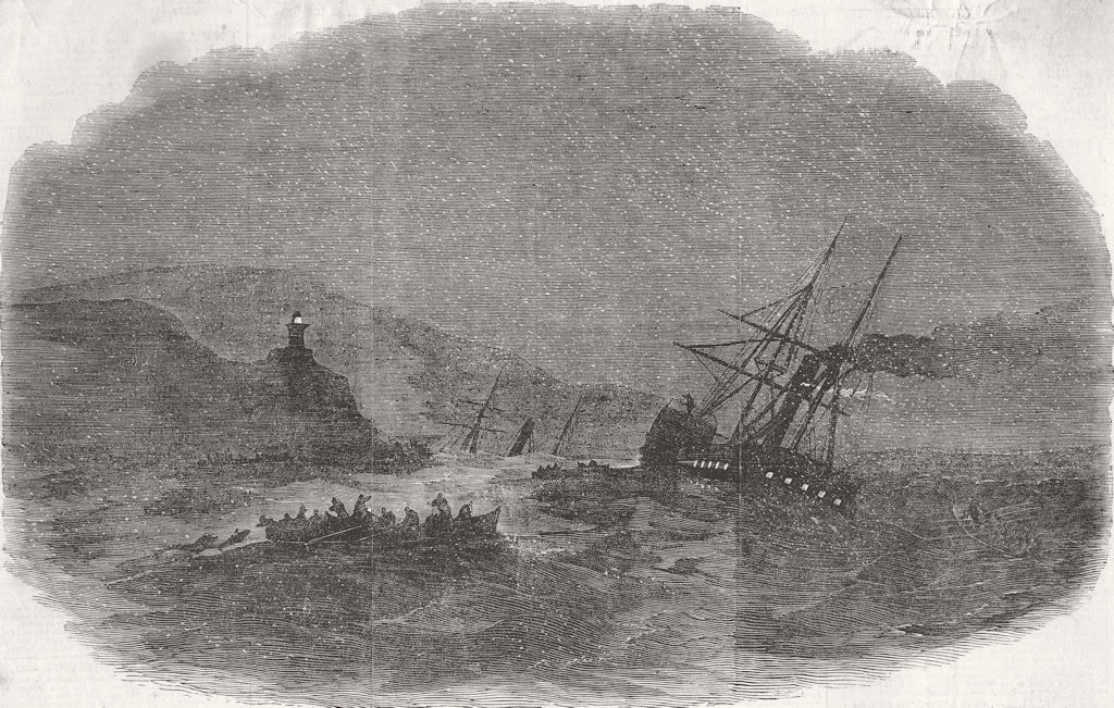 HOWTH. Queen Victoria wreck, Bailey light rock 1853 old antique print picture