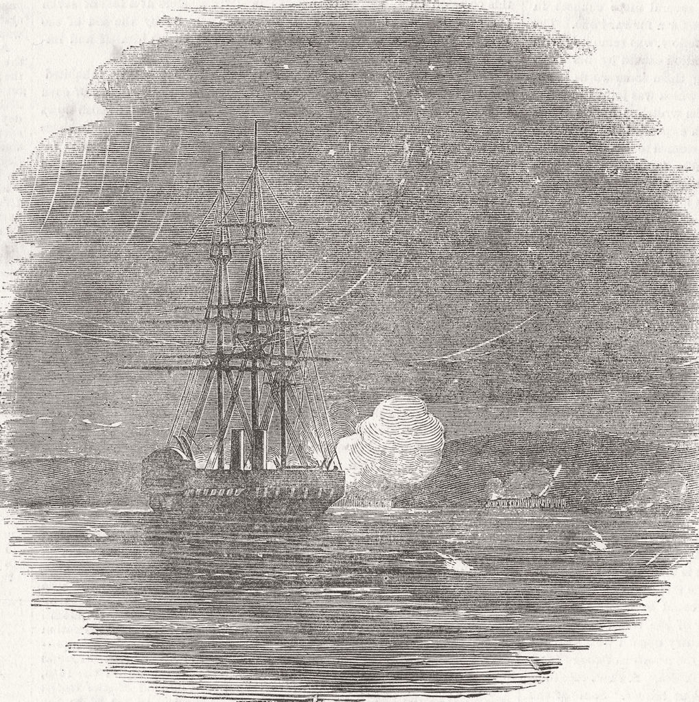 UKRAINE. Sidon ship shelling Kerch 1855 old antique vintage print picture