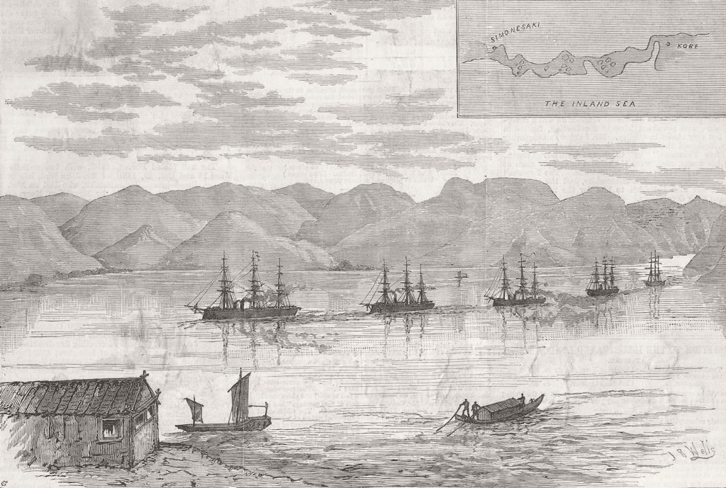 JAPAN. Fleet, Inland Sea narrows 1882 old antique vintage print picture