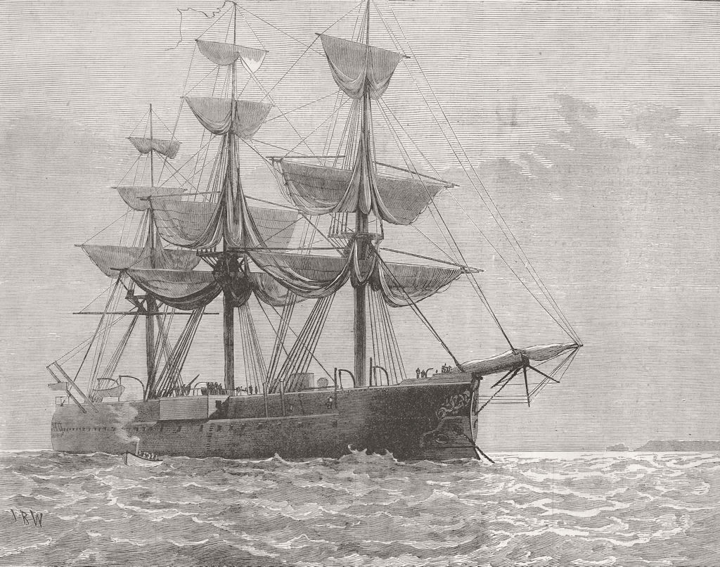 SHIPS. HMS Triumph, which fatal explosion took place 1882 old antique print