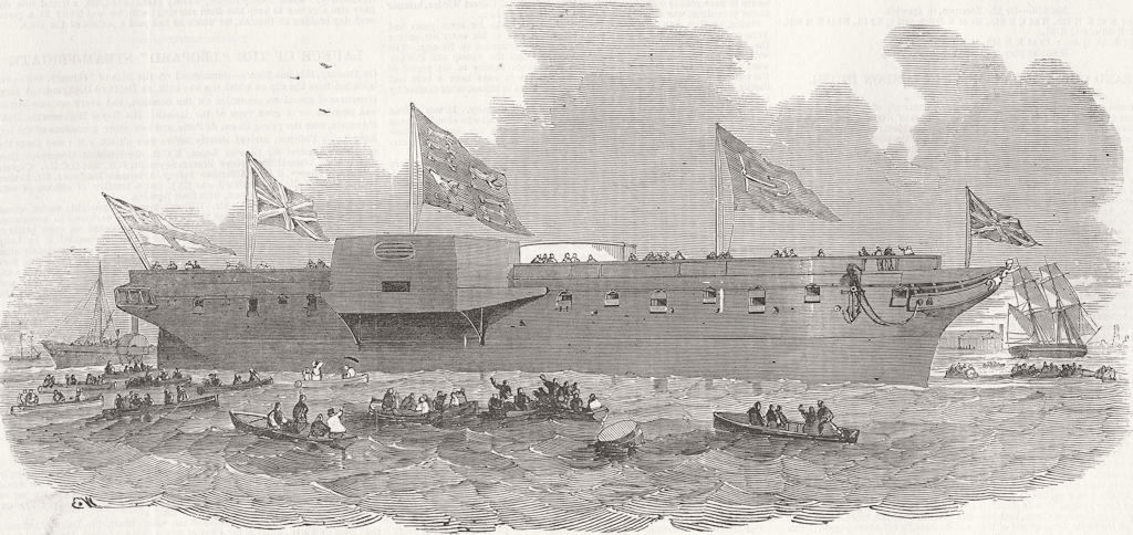 KENT. Launch. ship Leopard, Deptford  1850 old antique vintage print picture