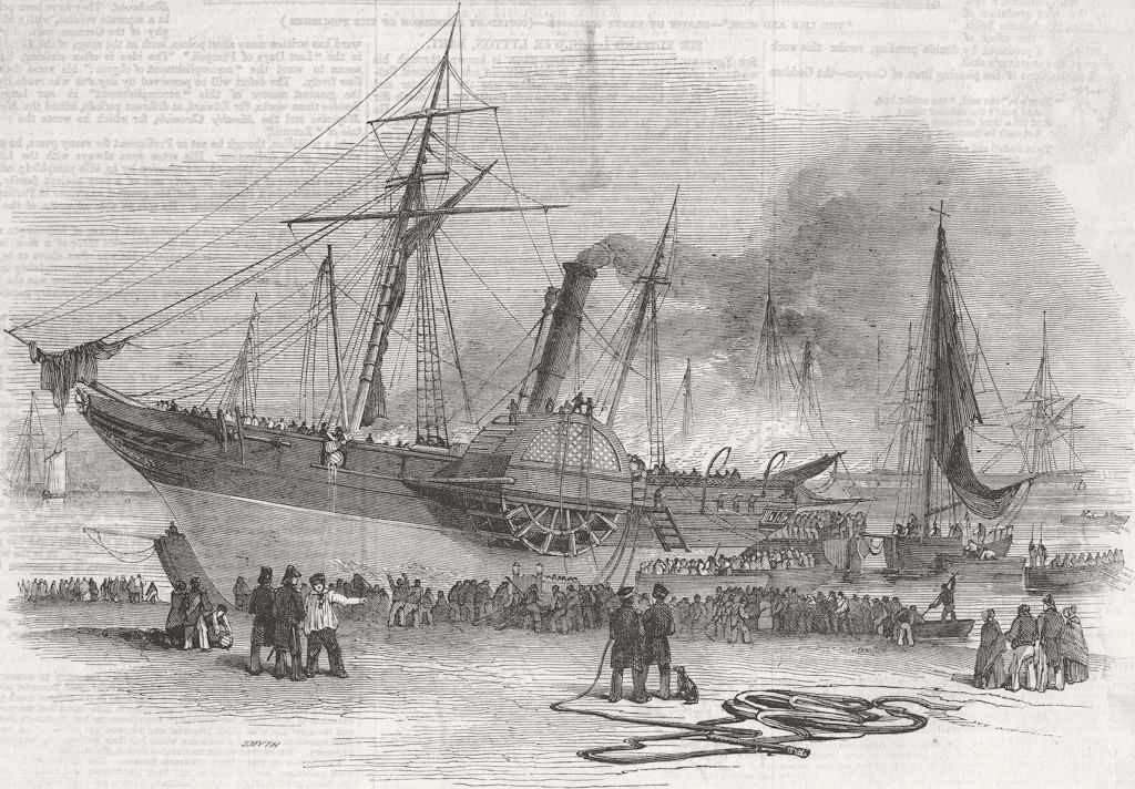 DEVON. Shannon ship ablaze, Plymouth 1846 old antique vintage print picture