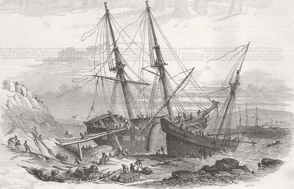 DEVON. Schooner Providence & brig Hero, Plymouth 1846 old antique print
