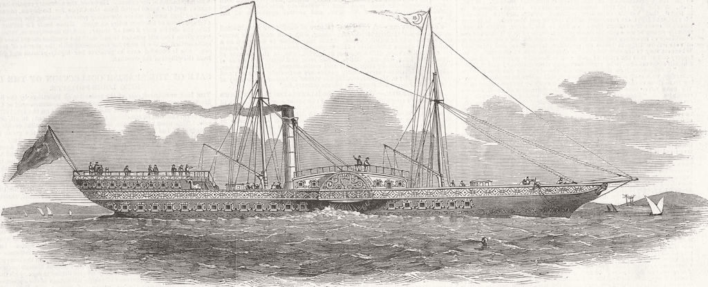 EGYPT. Steam-yacht Faid Rabani, built for Pacha of Egypt 1853 old print