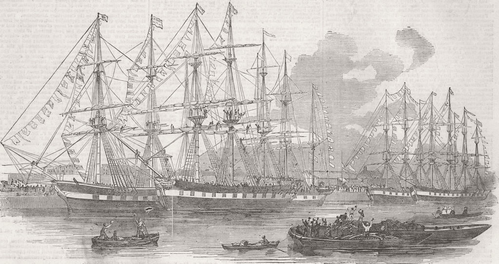 Associate Product LONDON. Canterbury Assn ships, East india docks 1851 old antique print picture