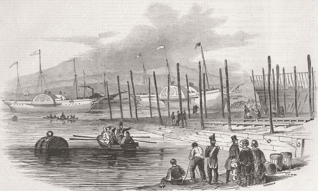 LANCS. Double launch. ships, Liverpool 1846 old antique vintage print picture