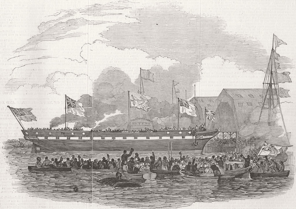 Associate Product LONDON. Woolwich docks. Amphion launch 1846 old antique vintage print picture