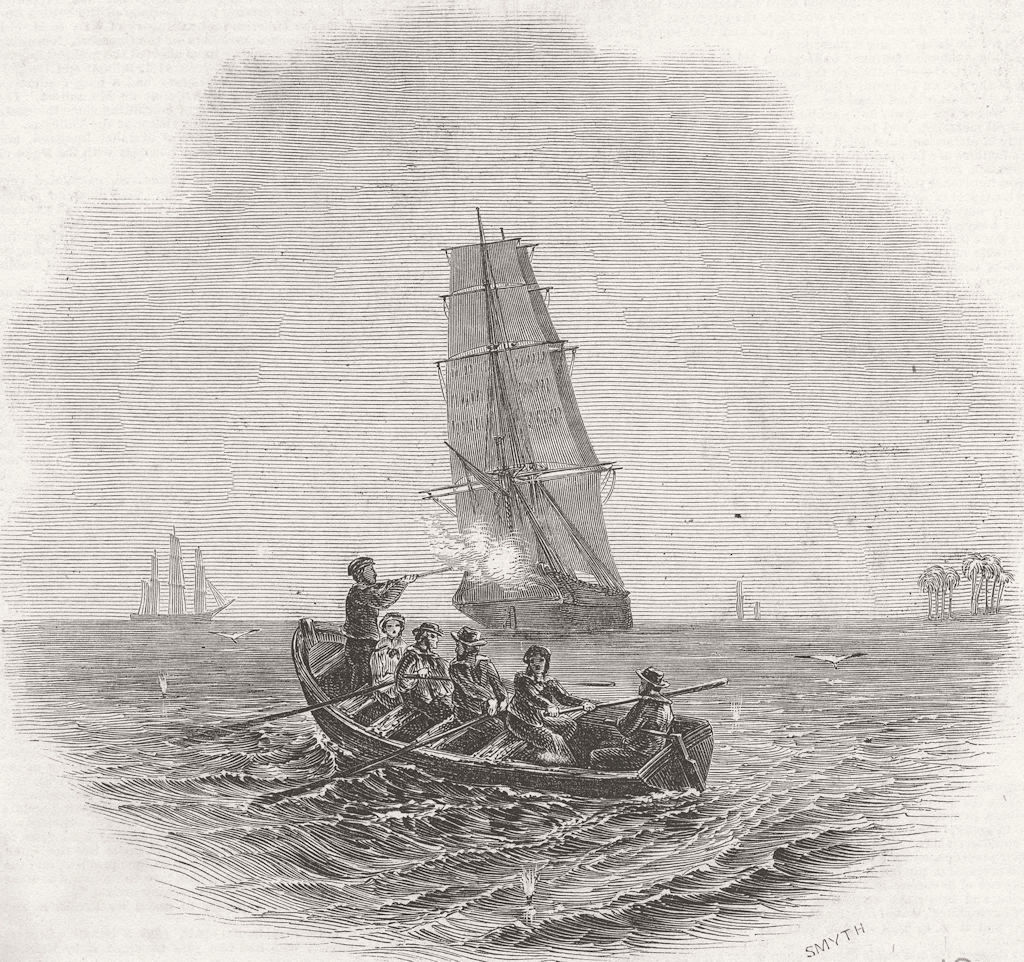 ANGOLA. Gallant capture of slaver, Fish Bay 1845 old antique print picture
