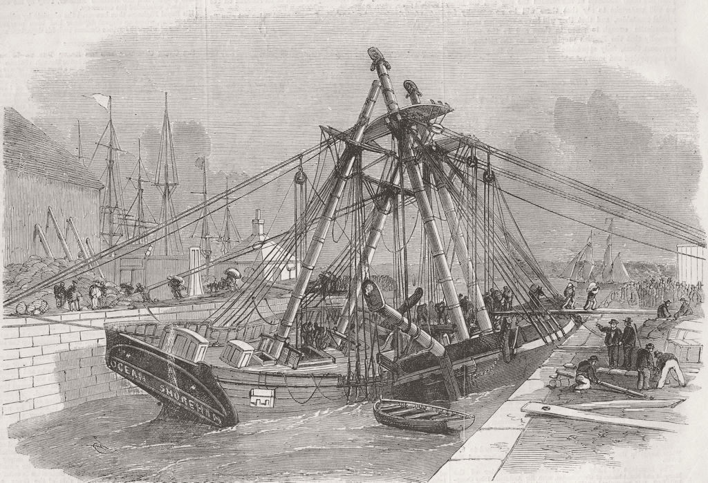 LONDON. Accident, East india docks, Blackwall 1858 old antique print picture