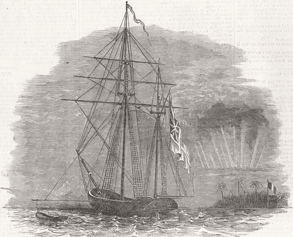 TAHITI. Events. British force, HM Ketch, Basilisk 1844 old antique print