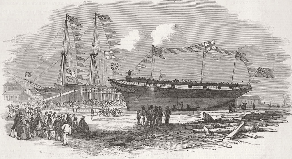 COWES. Whaling ship Earl Hardwicke, launch 1850 old antique print picture