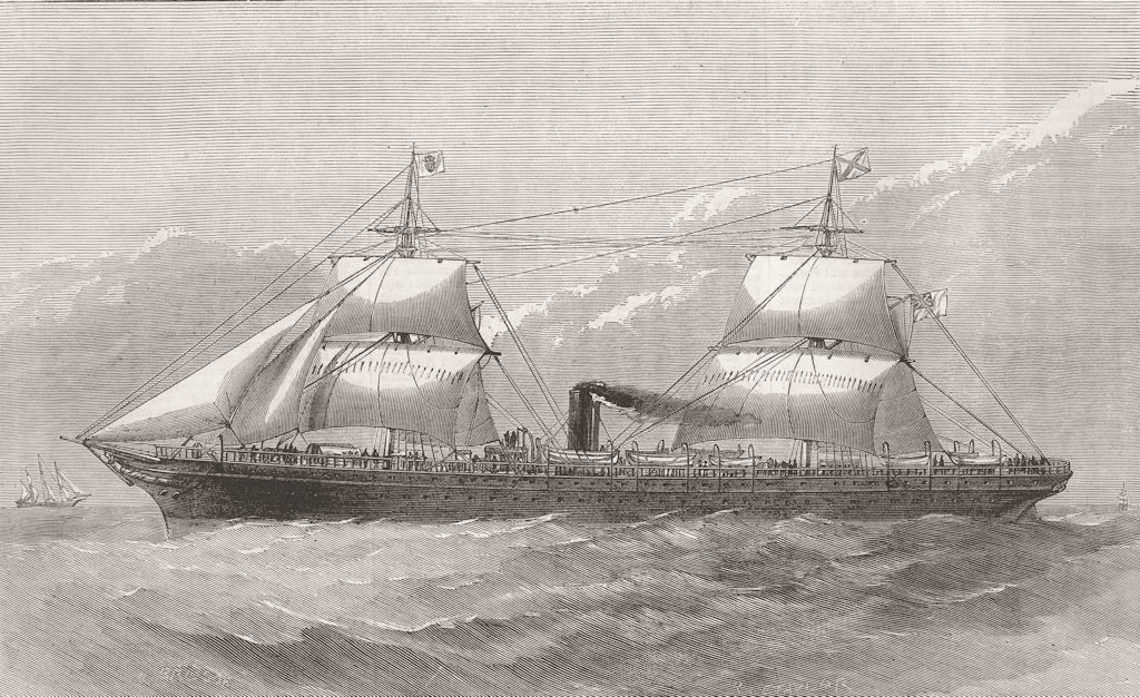 MAIL. Royal Mail Co's Ship Boyne 1875 old antique vintage print picture