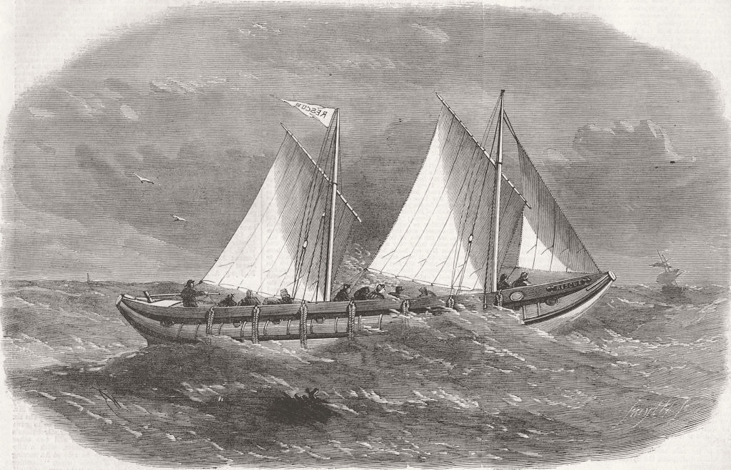 LANCS. Liverpool tubular lifeboat rescue 1863 old antique print picture