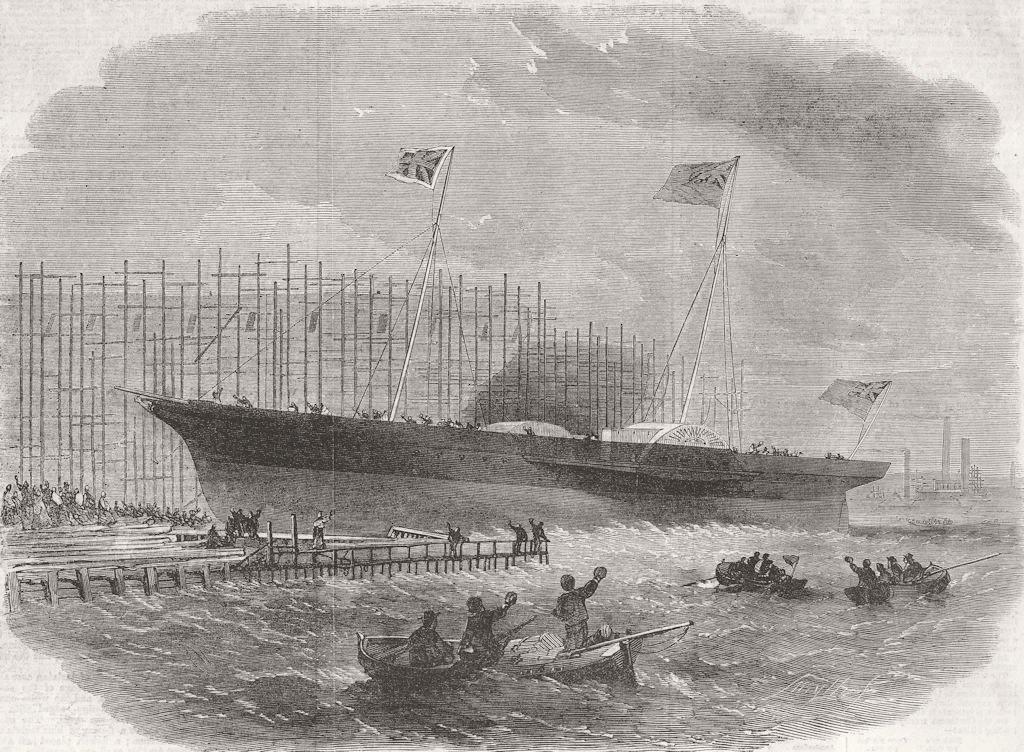 BLACKWALL. Launch. Princess Alexandria 1863 old antique vintage print picture
