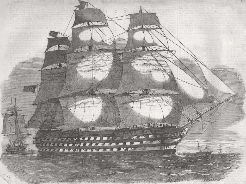 SHIPS. Duke of Wellington, Baltic flagship, Dundas 1855 old antique print