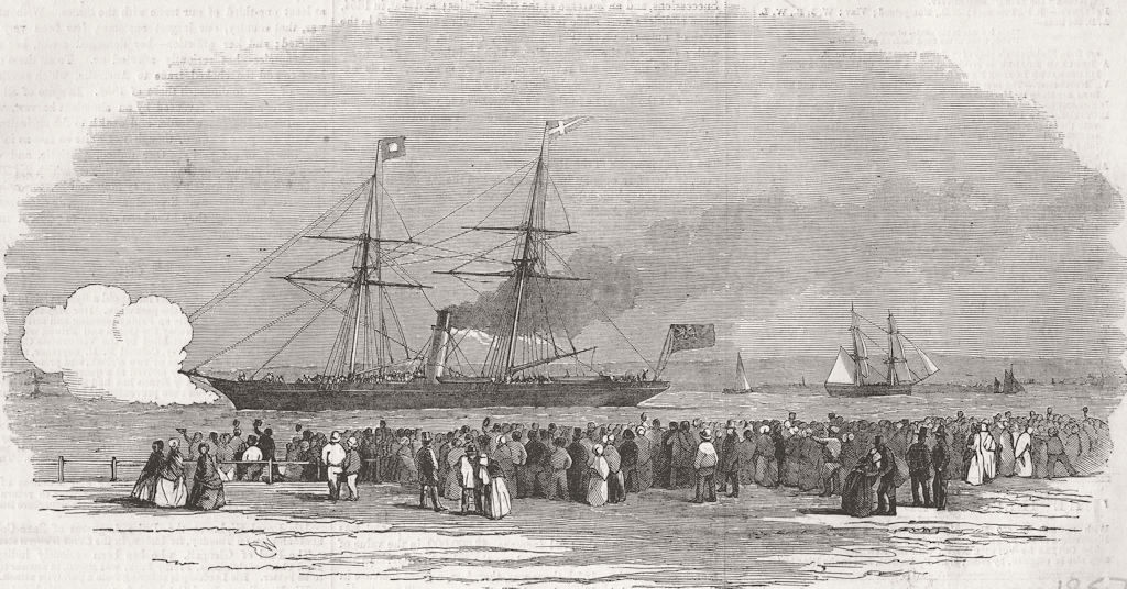 LONDON. Ship, Blackwall with Navvies for Crimea 1857 old antique print picture