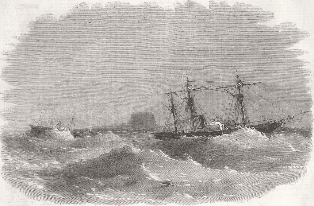 SHIPS. Inflexible towing Starling gunboat 1857 old antique print picture
