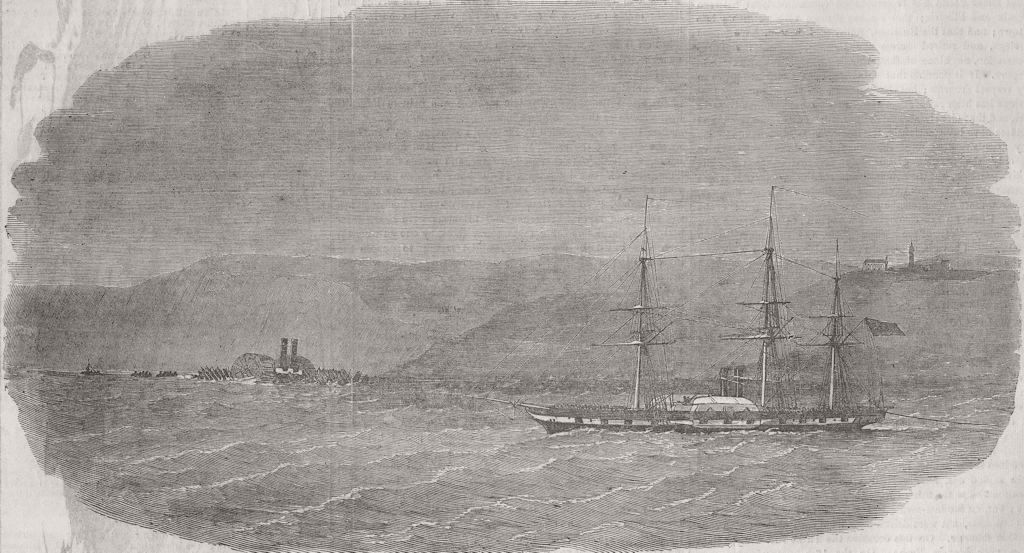 UKRAINE. Ship Tiger, remains, Odessa 1854 old antique vintage print picture