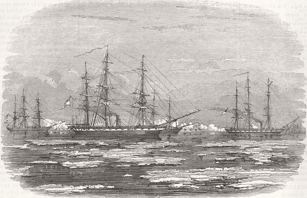 RIGA. HMS Amphion & Cruiser capturing; Russian ships 1854 old antique print