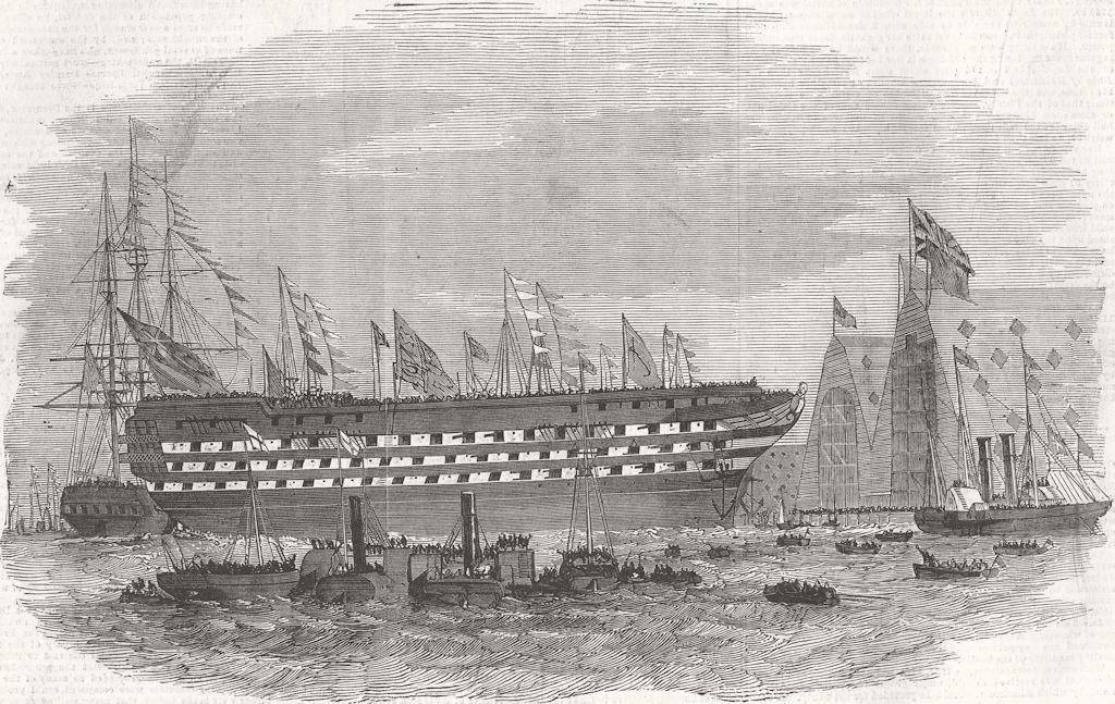 SHIPBUILDING. Royal Albert-Broadside view 1854 old antique print picture