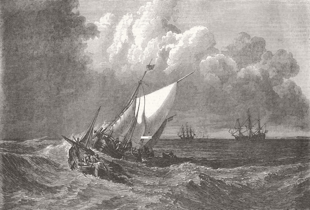 FISHING. Fishing-boats in a Squall 1854 old antique vintage print picture