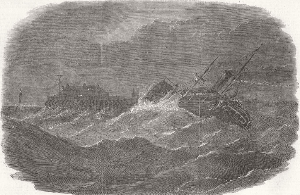 FRANCE. Menai ship drifting ashore, Calais 1854 old antique print picture