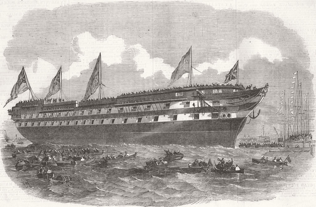 Associate Product KENT. Hannibal steam ship launch, Deptford docks 1854 old antique print